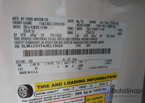 2018 Lincoln Navigator L Select from USA, damaged, VIN 5LMJJ3HT4JEL15625